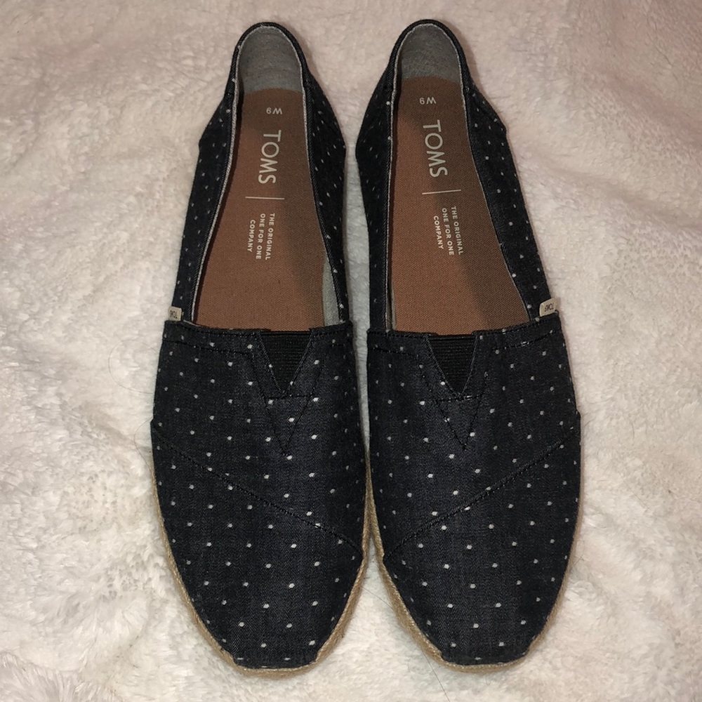TOMS Redondo Black Chambray Dot Espadrille Flats